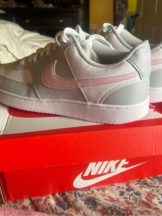Nike Shoes - New with box Nike court vision LoveLow-Top in Light Gray with Pink Swoosh women